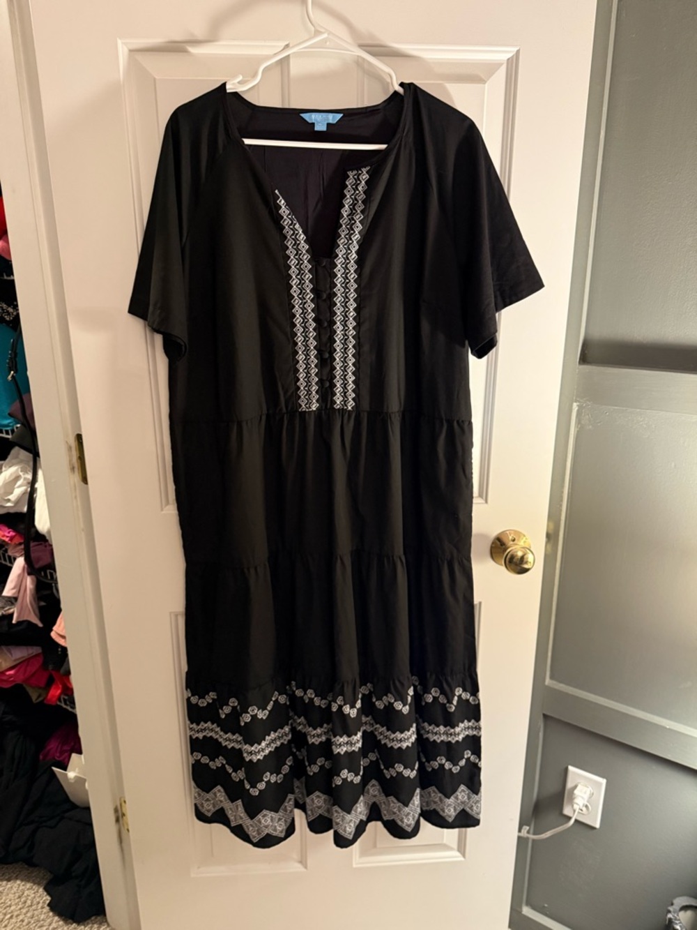 Draper James Black Midi Dress with White Embroidery